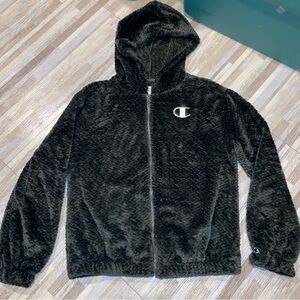 Champion Dark Green Sherpa Fleece Zip Up Hooded Jacket